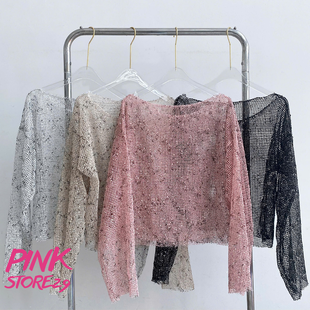 Áo Lưới Xuyên Thấu Tay Dài Trễ Vai PINKSTORE29 Kiểu Mùa Hè Cực Cháy A51332 | BigBuy360 - bigbuy360.vn