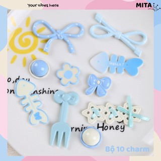 Set 10 Sticker, Charm 3D chủ đề Cá xương xanh DIY Mita gắn Dép Sục, Cá Sấu JB-355