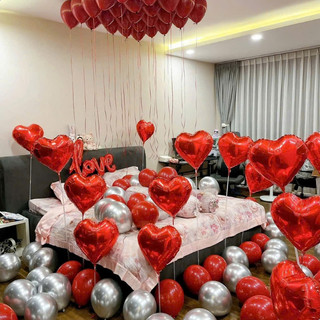 Set Bóng Bay Màu Bạc Hottrend Trang Trí Phòng Cưới Tân Hôn Lãng Mạn Tặng Đồ Bơm Băng Dính