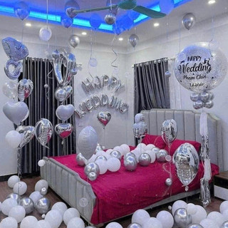 Set Bóng Bay Màu Bạc Hottrend Trang Trí Phòng Cưới Tân Hôn Lãng Mạn Tặng Đồ Bơm Băng Dính