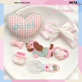 Set 7 Sticker, Charm 3D chủ đề Cún Tim Bông DIY Mita gắn Dép Sục, Cá Sấu JB-353