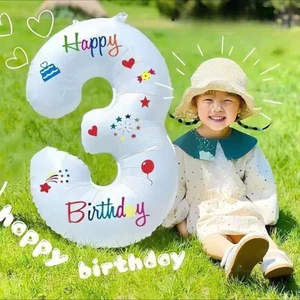 Bóng Số Sinh Nhật Màu Trắng Cao 70cm Kèm Sticker - Trang Trí Sinh Nhật Decor Cực Xinh Dành Cho Bé