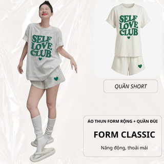 Set Bộ Áo Phông Nữ Chepol Form Rộng, In Chữ, Cổ Tròn, Phối Chân Váy, Chất Cotton (Áo Thun Trắng+Quần Đùi Trắng) CP_10192