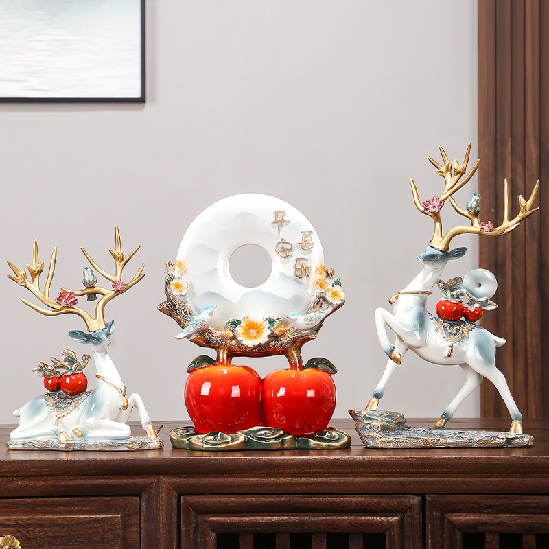 Tượng hươu kèm ngọc ngọc bội quả hồng decor nhà cửa