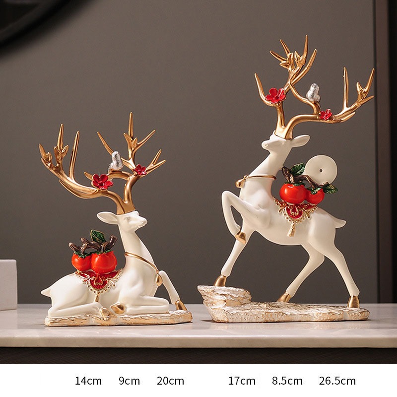 Tượng hươu kèm ngọc ngọc bội quả hồng decor nhà cửa