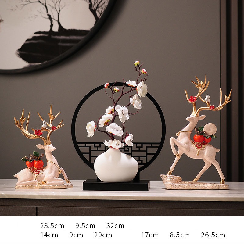 Tượng hươu kèm ngọc ngọc bội quả hồng decor nhà cửa