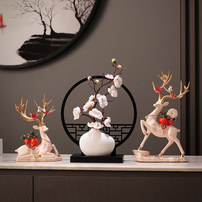Tượng hươu kèm ngọc ngọc bội quả hồng decor nhà cửa