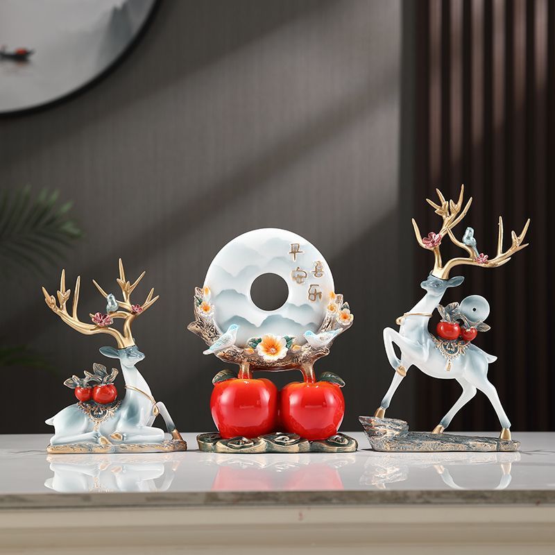 Tượng hươu kèm ngọc ngọc bội quả hồng decor nhà cửa