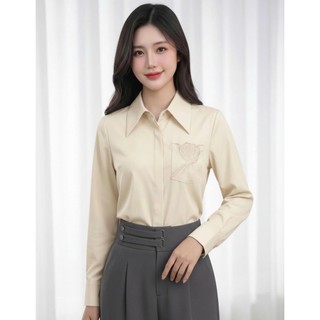 Áo Sơ Mi Nữ 𝐂𝐂𝐇𝐀𝐓 Dáng Suông Aura 2026 Thêu Hoa Chất Liệu Cao Cấp 16FDT9059ST