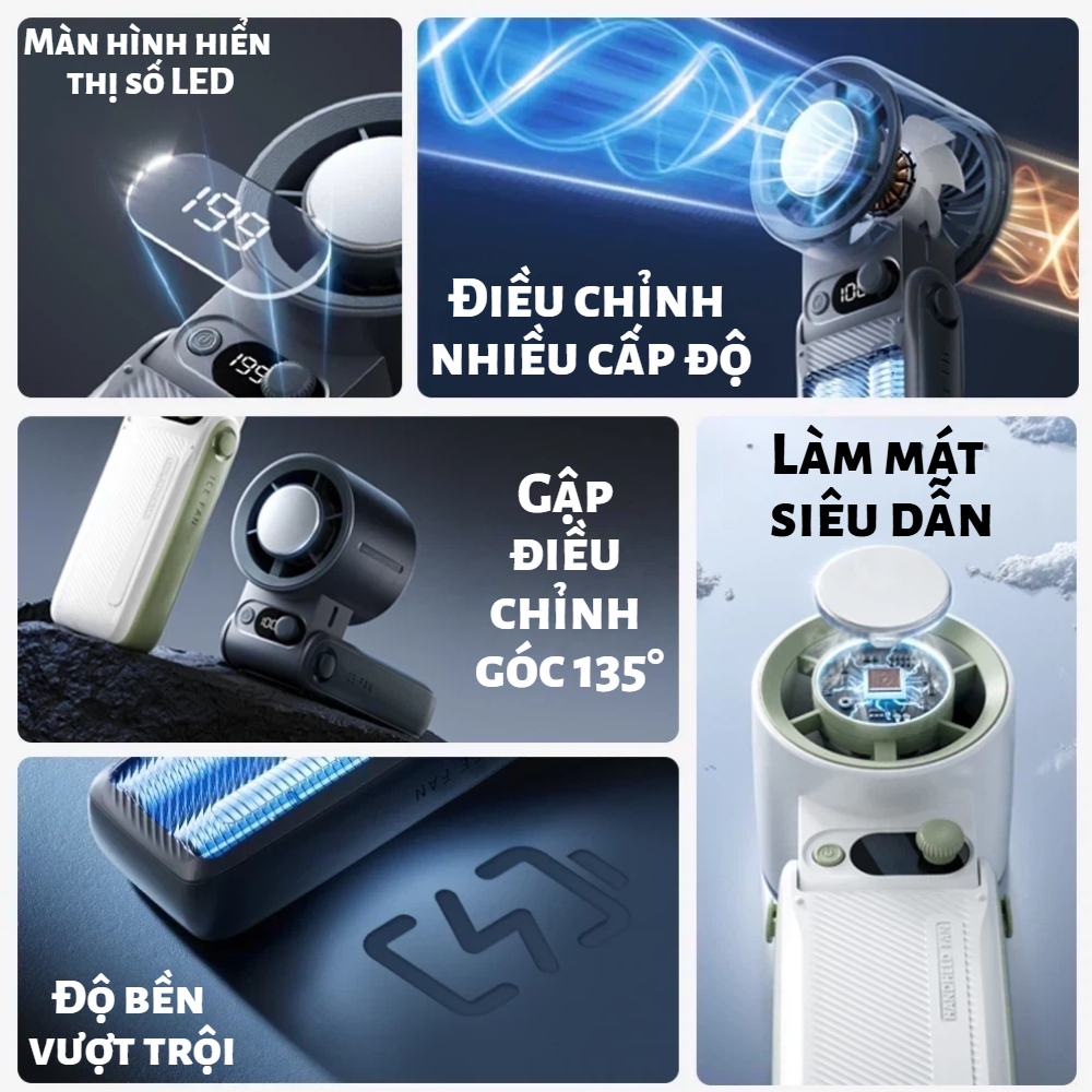 Quạt cầm tay mini  cao cấp pin 8000mAh có chức năng sò lạnh gấp gọn gió mạnh tiện lợi bảo hành 12 tháng
