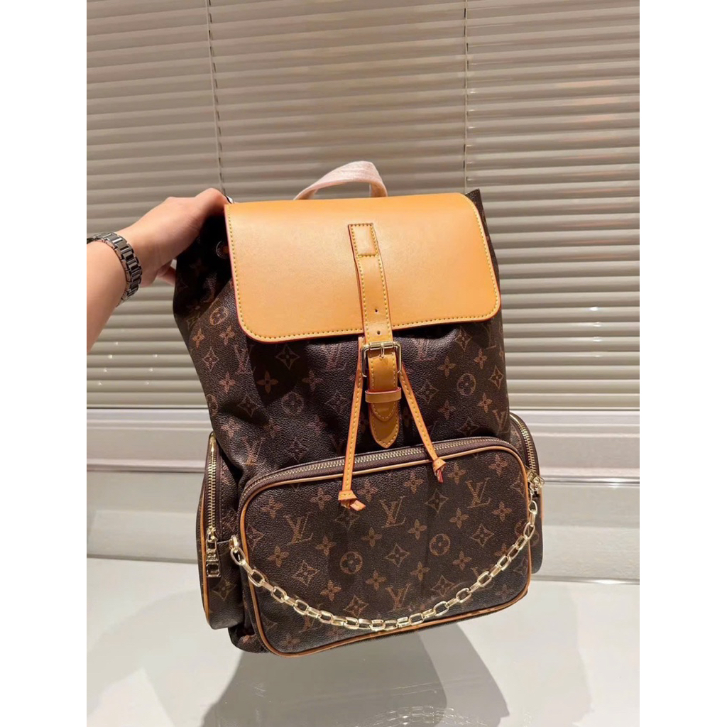⚡️[Hight Quality] Balo Nam Nữ \/ Tr110 Brown Backpack - Điểm Nhấn Hoa Nâu Phối Nắp Vàng Cao Cấp