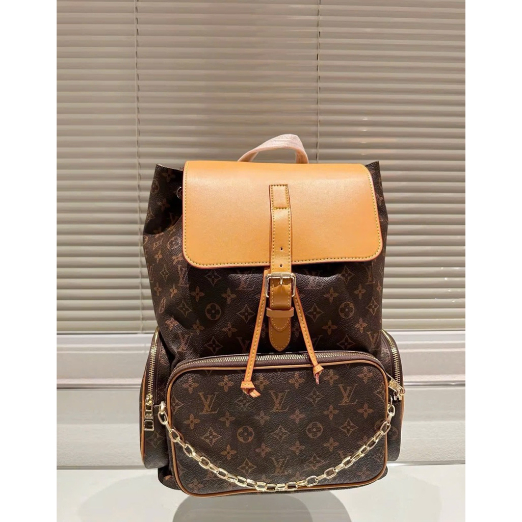 ⚡️[Hight Quality] Balo Nam Nữ \/ Tr110 Brown Backpack - Điểm Nhấn Hoa Nâu Phối Nắp Vàng Cao Cấp