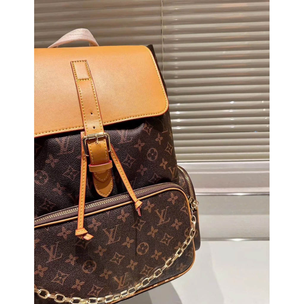 ⚡️[Hight Quality] Balo Nam Nữ \/ Tr110 Brown Backpack - Điểm Nhấn Hoa Nâu Phối Nắp Vàng Cao Cấp