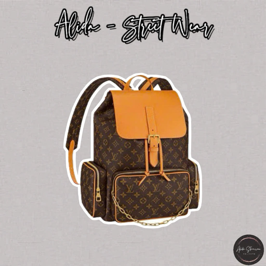 ⚡️[Hight Quality] Balo Nam Nữ \/ Tr110 Brown Backpack - Điểm Nhấn Hoa Nâu Phối Nắp Vàng Cao Cấp