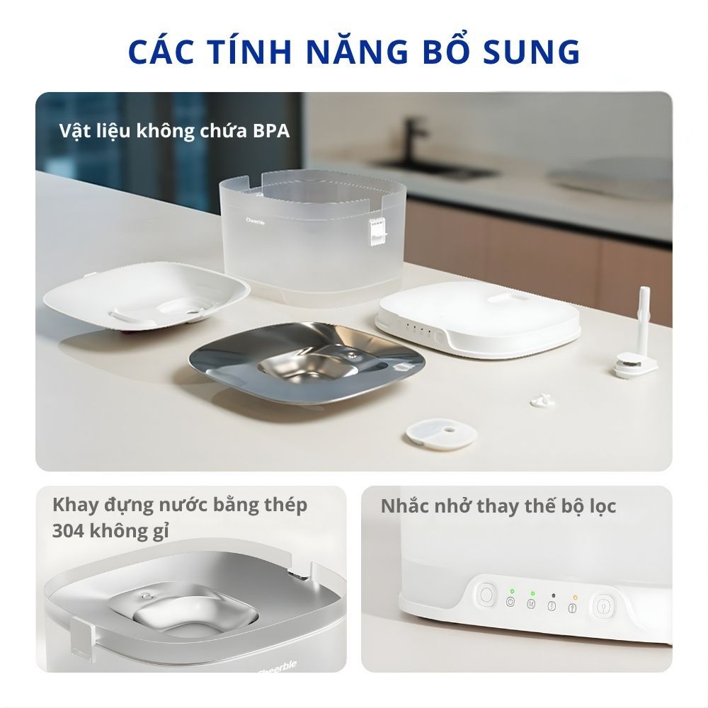 Máy Lọc Nước Tự Động Cho Chó Cheerble Elfin D1/ D1 Pro Sử Dụng Bơm Không Dây