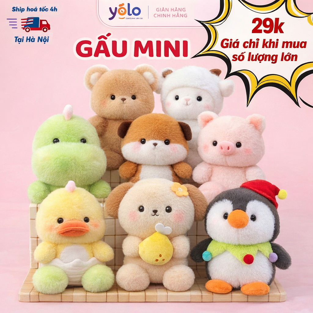 Gấu bông mini đông giá 39k hot trend size 20-30cm , thú nhồi bông mini đủ size siêu cute đáng yêu giá rẻ