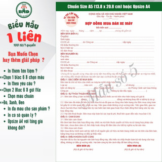 Hợp đồng mua bán xe 1 liên-Bloc 2 (in sẵn) & Bloc 6 (chọn mẫu in tên) hoặc theo thiết kế