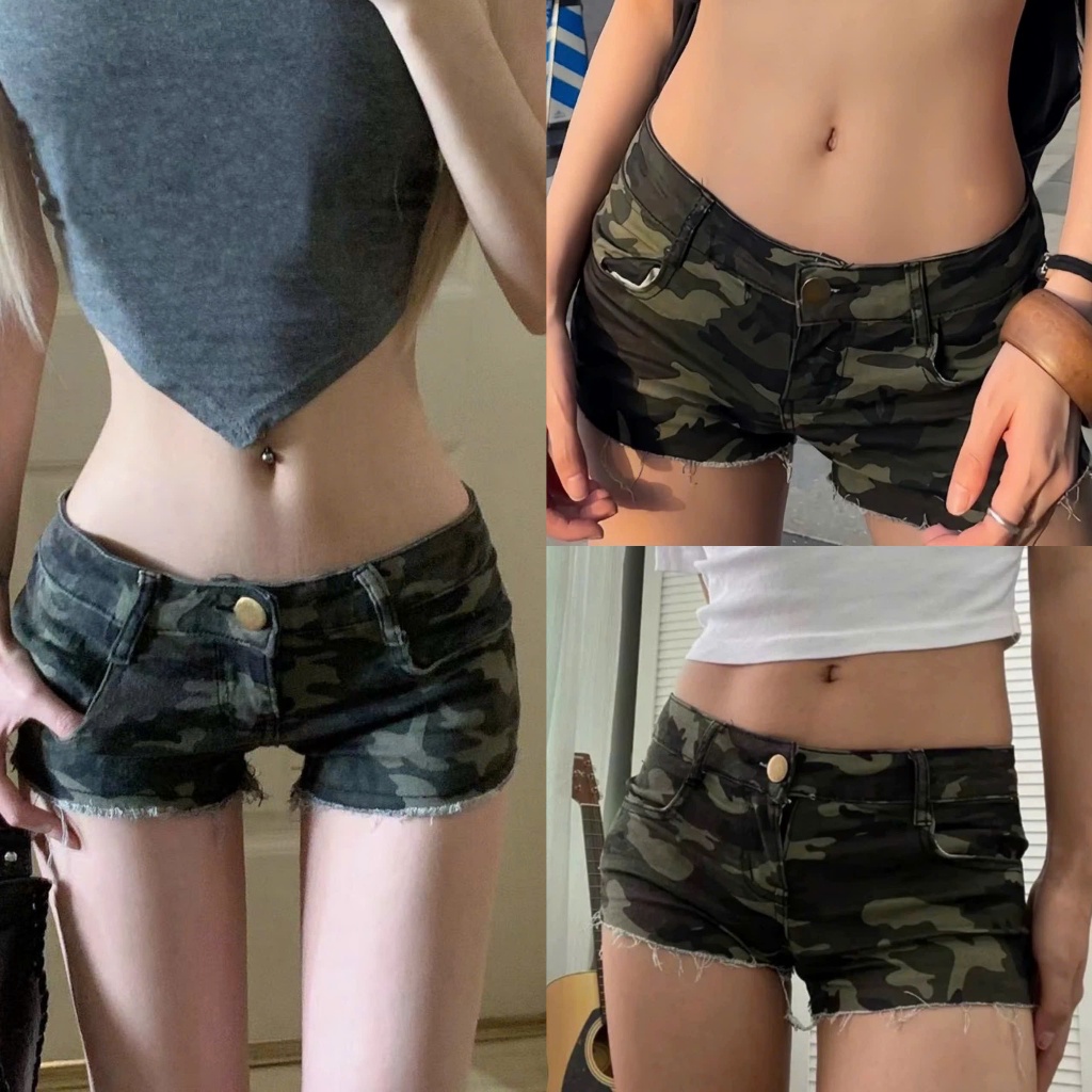 Quần short cạp trễ ngắn chất kaki hoạ tiết camo co giãn nhẹ QSN023 - Tiktik