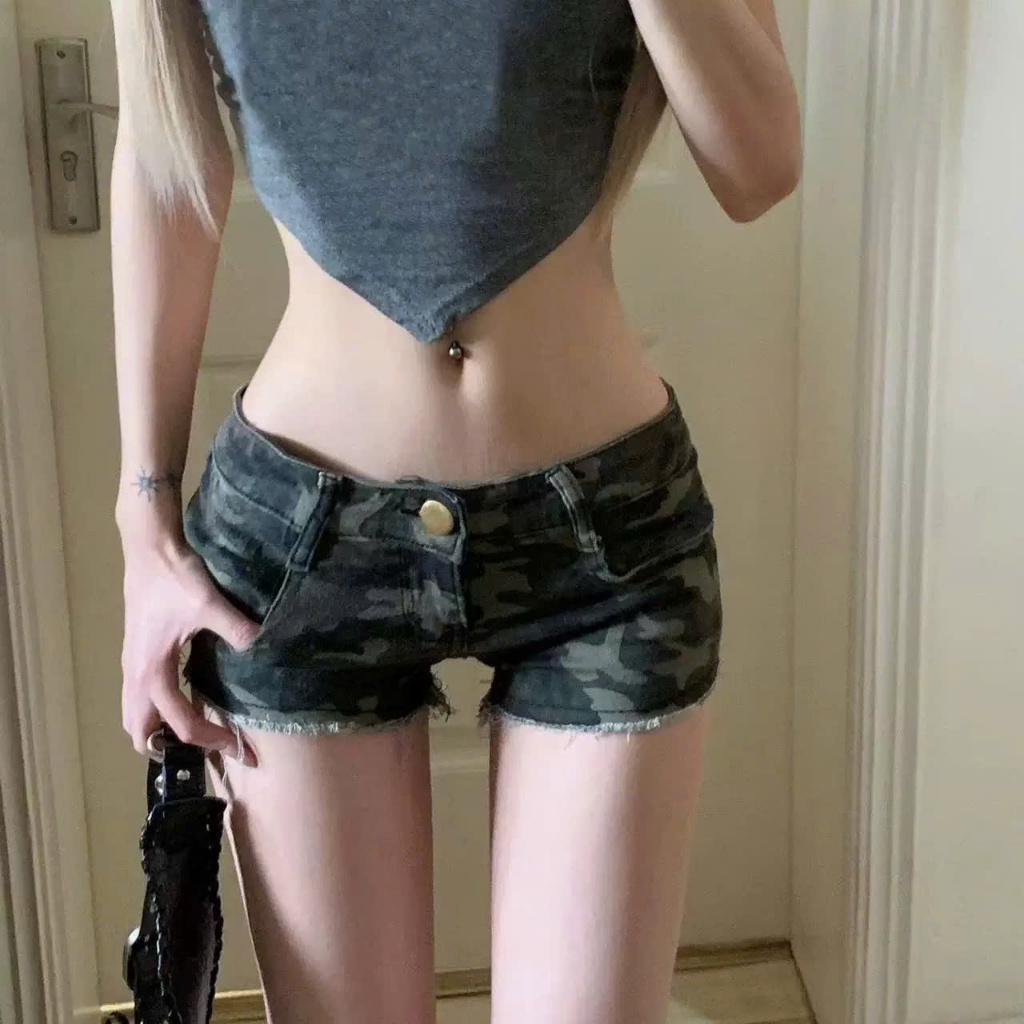 Quần short cạp trễ ngắn chất kaki hoạ tiết camo co giãn nhẹ QSN023 - Tiktik