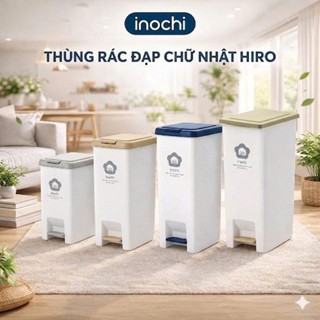 Thùng rác đạp chữ nhật Inochi nhựa nguyên sinh, kèm ruột, Size 10-15-20L có nắp ấn mở