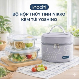 Bộ Hộp Thuỷ Tinh Nikko Kèm Túi Yoshino - Inochi: An Toàn, Kín Khít, Chịu Nhiệt, Bảo Quản Thực Phẩm