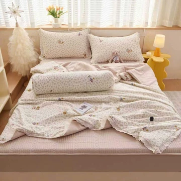 Bộ chăn ga gối 5 món COTTON cao cấp chính hãng Uzhome set chăn ga gối kèm chăn hè cùng 2 vỏ gối và 1 vỏ gối ôm cùng màu