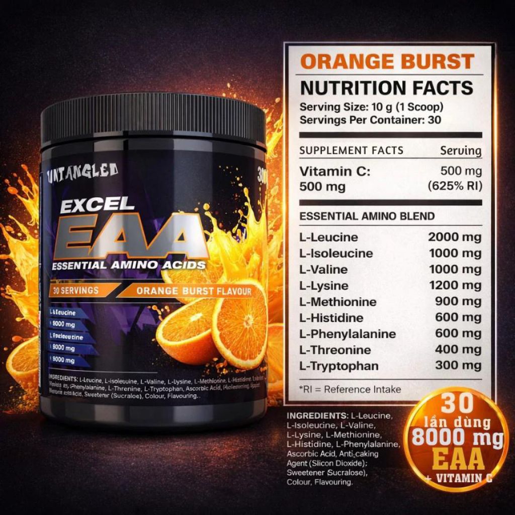 Out Angled Excel EAA Essential Amino Acids (30 Servings) - Phuc Tran