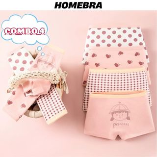 SET 4 Quần lót bé gái cotton dáng đùi thấm hút co giãn linh hoạt họa tiết xinh xắn đáng yêu L8001