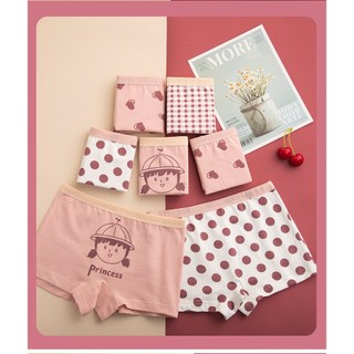 SET 4 Quần lót bé gái cotton dáng đùi thấm hút co giãn linh hoạt họa tiết xinh xắn đáng yêu L8001