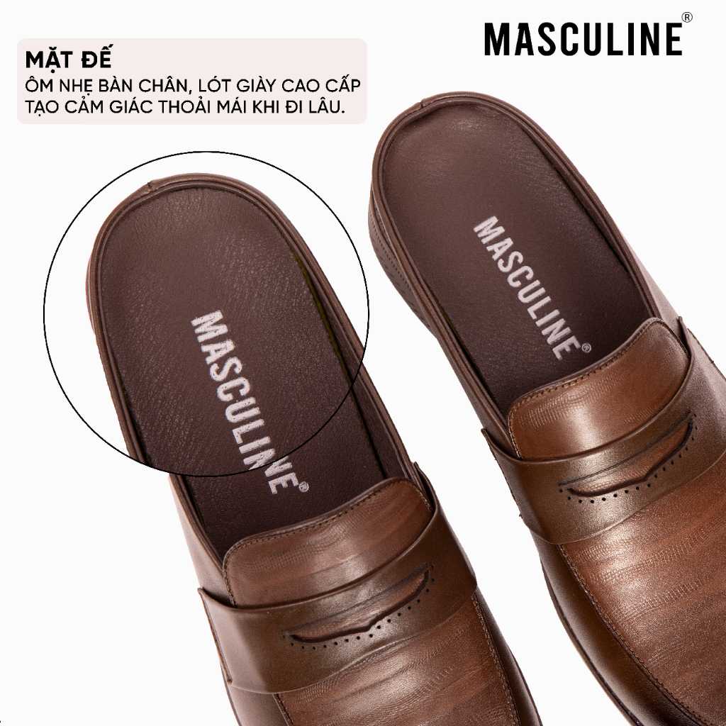 Giày sabo nam MASCULINE GSB601 - Da bò trơn vân hạt nhỏ gợn sóng bề mặt mũi nhọn tôn dáng