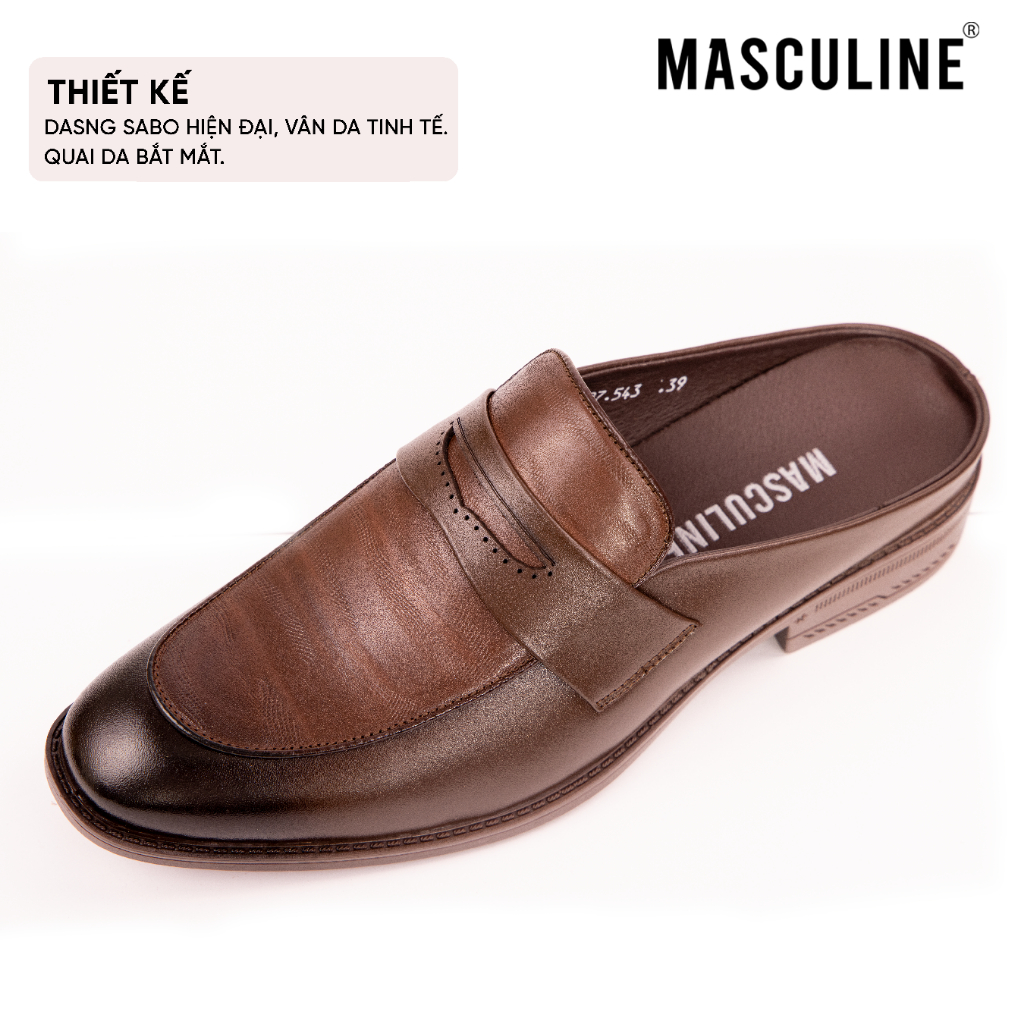 Giày sabo nam MASCULINE GSB601 - Da bò trơn vân hạt nhỏ gợn sóng bề mặt mũi nhọn tôn dáng