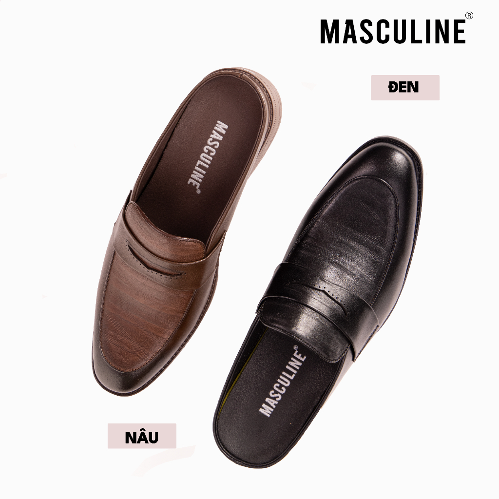 Giày sabo nam MASCULINE GSB601 - Da bò trơn vân hạt nhỏ gợn sóng bề mặt mũi nhọn tôn dáng