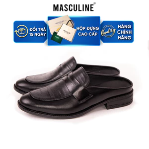 Giày sabo nam MASCULINE GSB601 - Da bò trơn vân hạt nhỏ gợn sóng bề mặt mũi nhọn tôn dáng