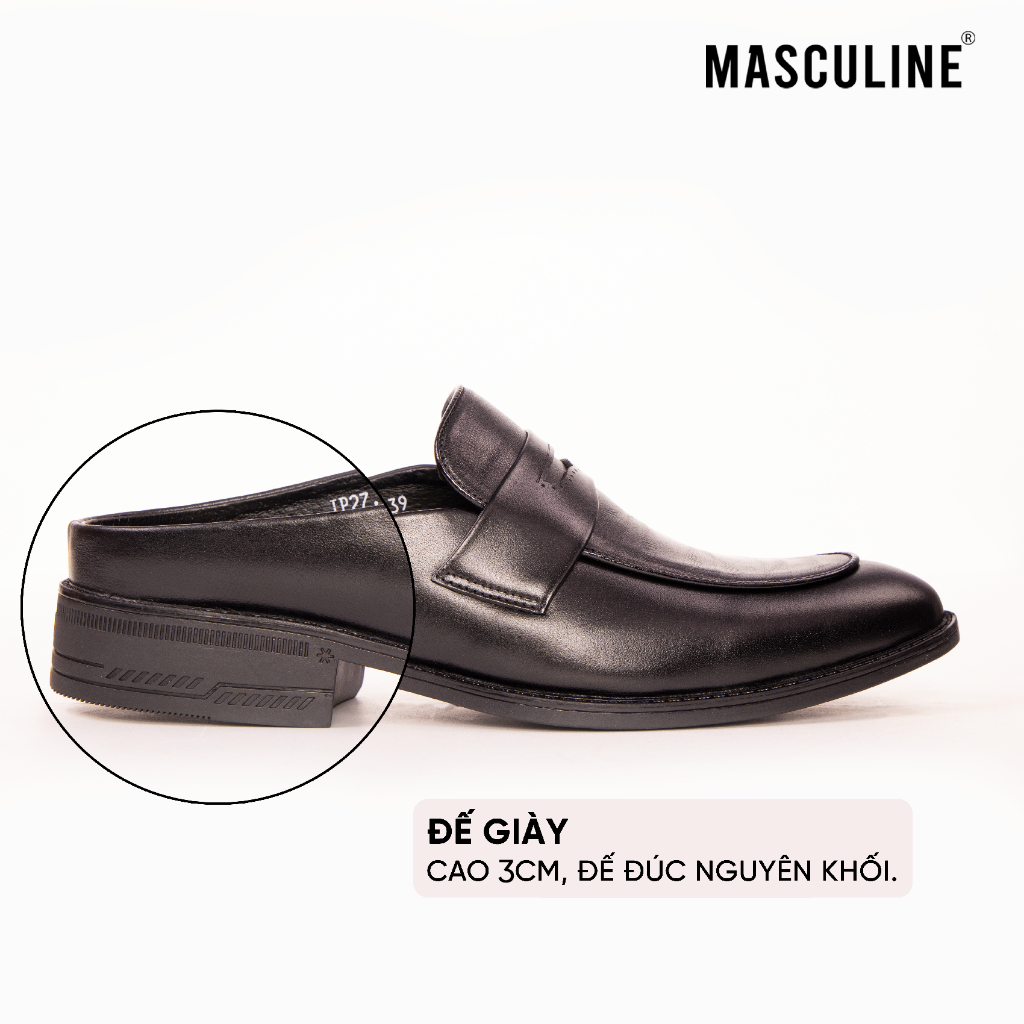 Giày sabo nam MASCULINE GSB601 - Da bò trơn vân hạt nhỏ gợn sóng bề mặt mũi nhọn tôn dáng
