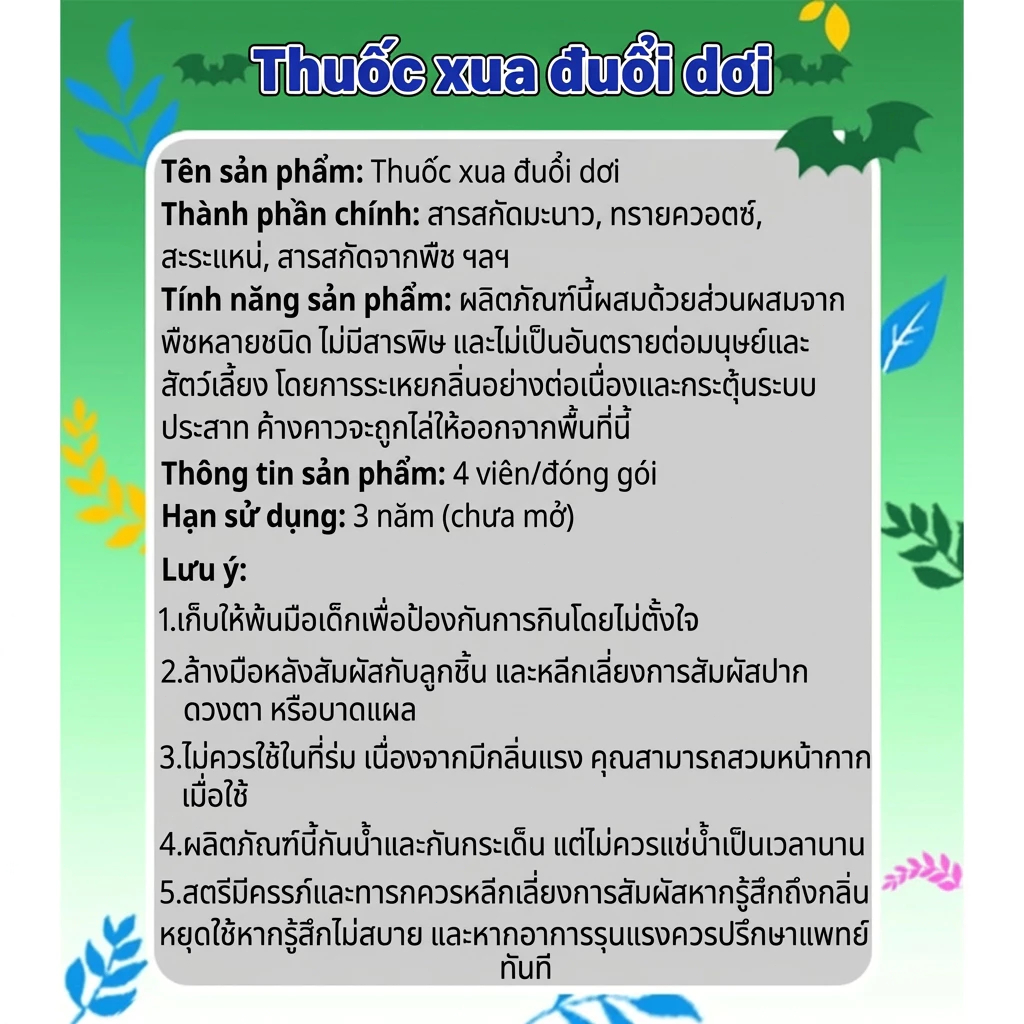 💥 Thuốc đuổi dơi 100% từ thực vật – An toàn cho người & thú cưng, hiệu quả lâu dài ✅