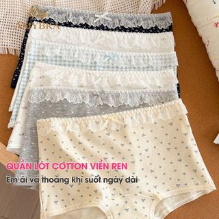 Quần Lót Boxer Nữ Cotton Phối Ren – Quần Chip Nữ Co Giãn Ôm Dáng, Thấm Hút Tốt AMYBRA L5522