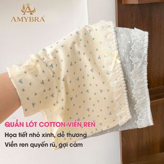 Quần Lót Boxer Nữ Cotton Phối Ren – Quần Chip Nữ Co Giãn Ôm Dáng, Thấm Hút Tốt AMYBRA L5522