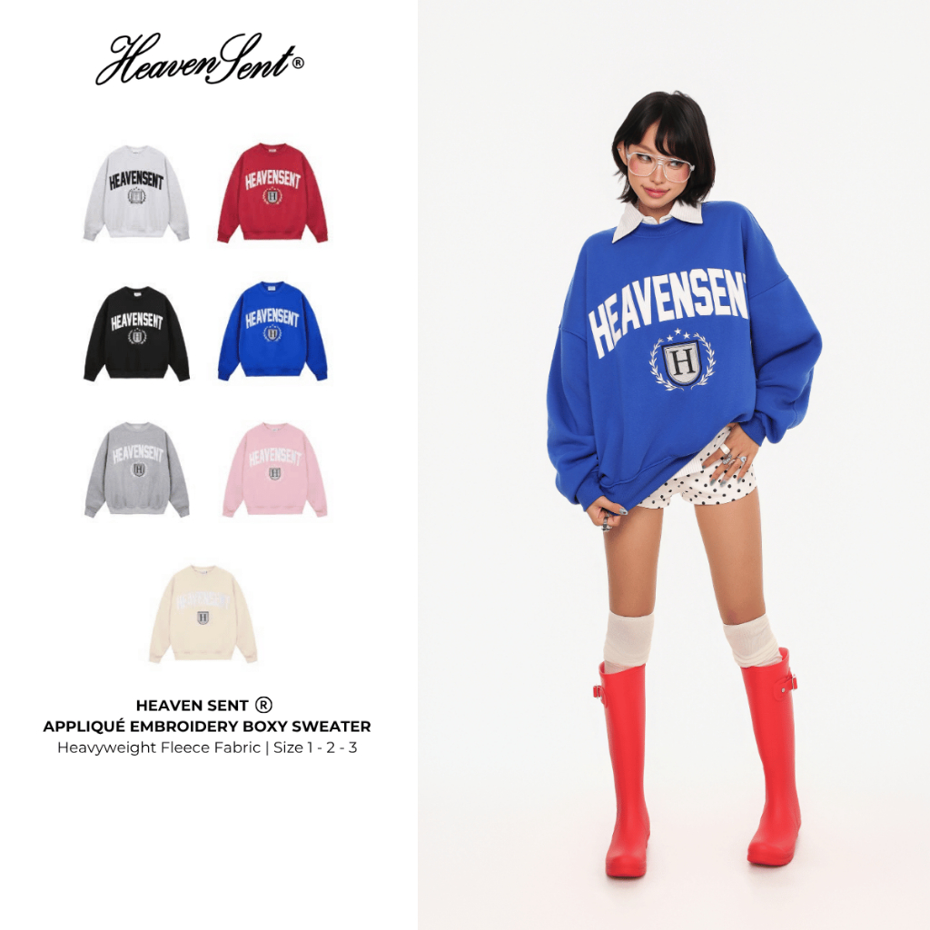Áo Sweater Nỉ Bông Form Boxy Thêu Đắp Heaven Sent - HS_HD001
