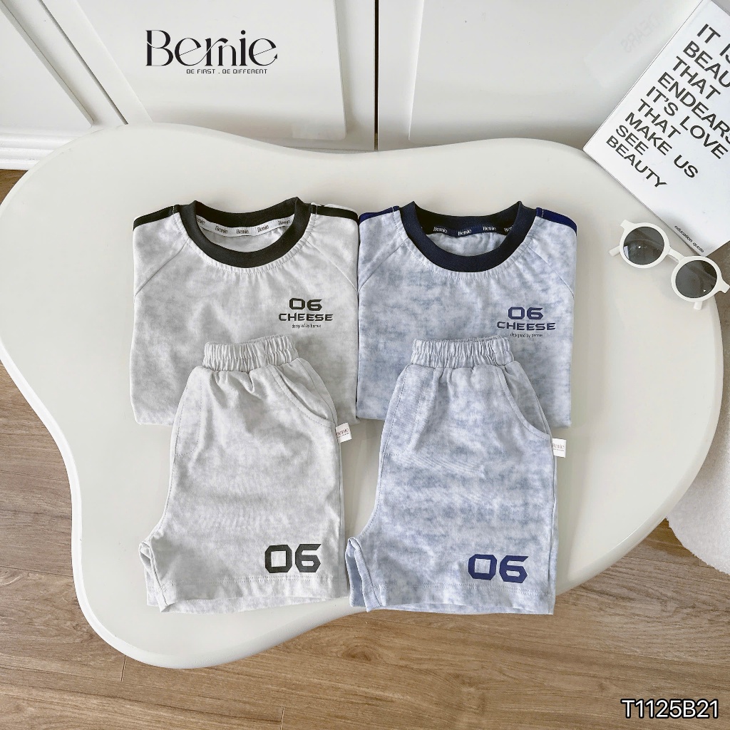Bộ cotton loang cheese phong cách thể thao cho bé trai, bộ thun cộc tay cổ tròn mềm mát