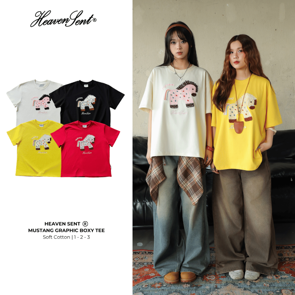 Áo Thun Boxy Cotton Premium Thêu Móc Xích Heaven Sent Mustang - HS_TS010