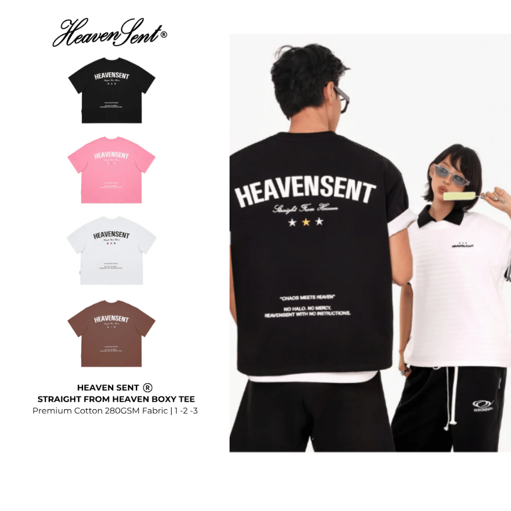 Áo Thun Boxy Unisex Cotton 280GSM Heaven Sent Straight From Heaven - HS_TS005