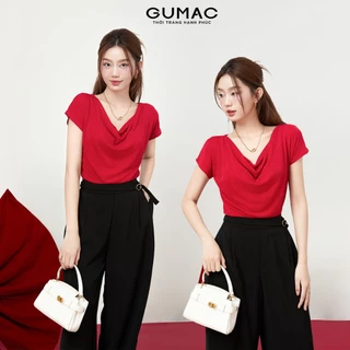 Áo thun nữ GUMAC thiết kế cổ đổ thun ánh nhung màu đen đỏ sang trọng dự tiệc  ATE01031