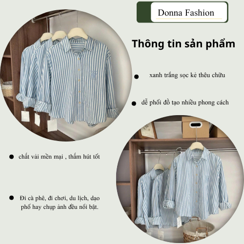 Áo sơ mi nữ, áo nữ DONNA HCOM3079 tay dài kẻ sọc form rộng trẻ trung, basic dễ phối đồ