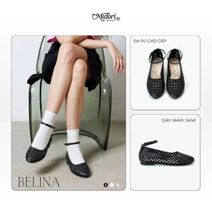 Giày Búp Bê BELINA Da PU Mũi Nhọn Đế Bệt Mary Jane Lưới Đi Tiệc Quai Ngang Đơn Giản | M STUDIO