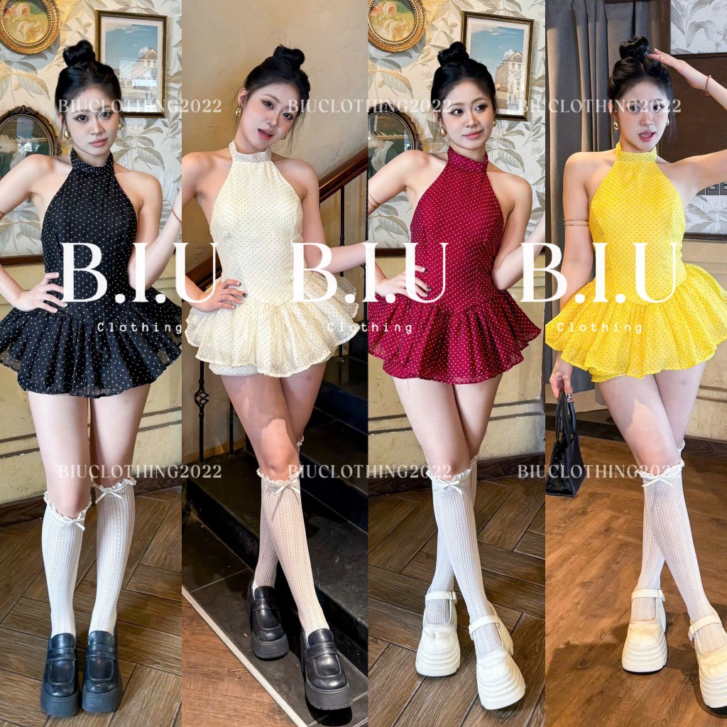 Set áo yếm hở lưng chiết eo tà xòe kèm quần bí sexy mùa hè Erma Set Biu Clothing BB0561