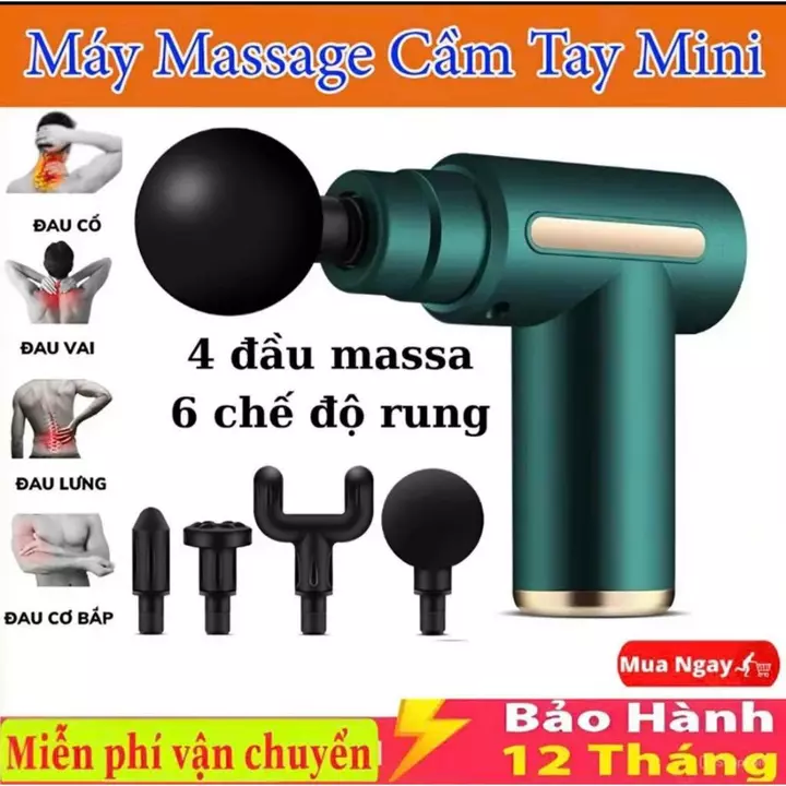 ( Hàng Loại 1) PIN 1200 Máy massage cầm tay mini -massage đấm lưng mát xa cổ vai gáy 4 đầu 6 chế độ, Máy massage cầm tay