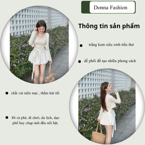 Set đồ nữ,đồ bộ nữ DONA HCOM25592 áo 2 dây phối khoác ngoài mix chân váy bí phồng trẻ trung