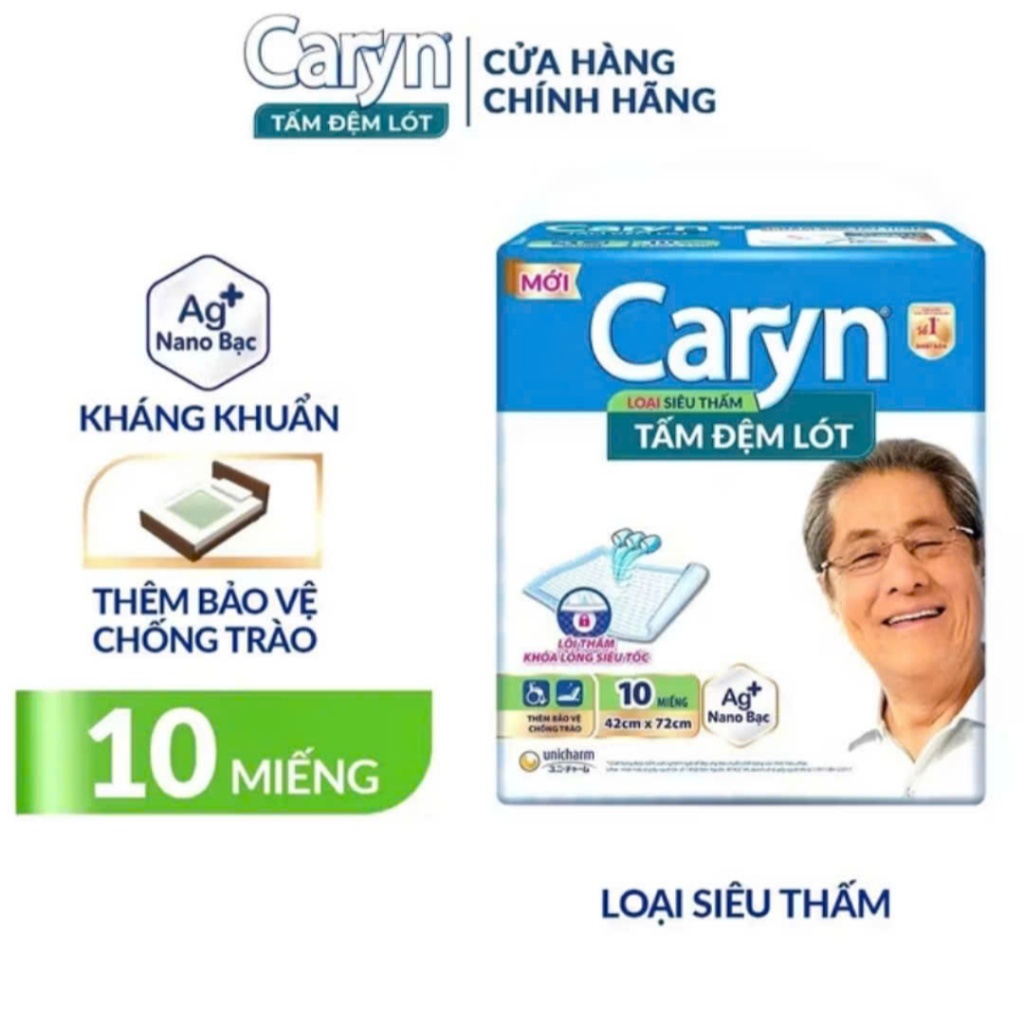 Tấm đệm lót Caryn dành cho người già chống trào, siêu thấm hút dùng kèm tã dán L10/L20/XL14
