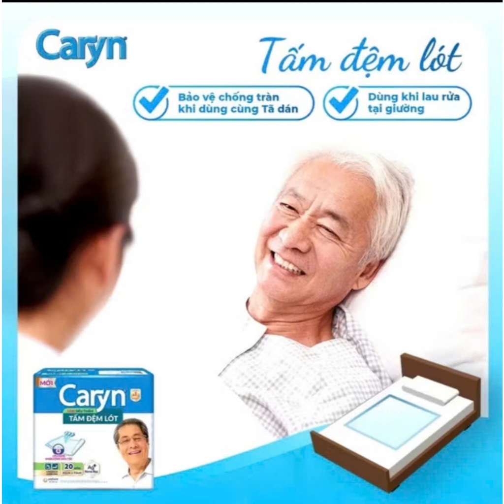 Tấm đệm lót Caryn dành cho người già chống trào, siêu thấm hút dùng kèm tã dán L10/L20/XL14