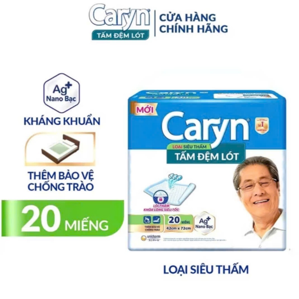 Tấm đệm lót Caryn dành cho người già chống trào, siêu thấm hút dùng kèm tã dán L10/L20/XL14